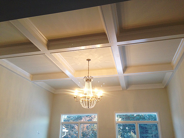 Coffer ceiling with chandelier