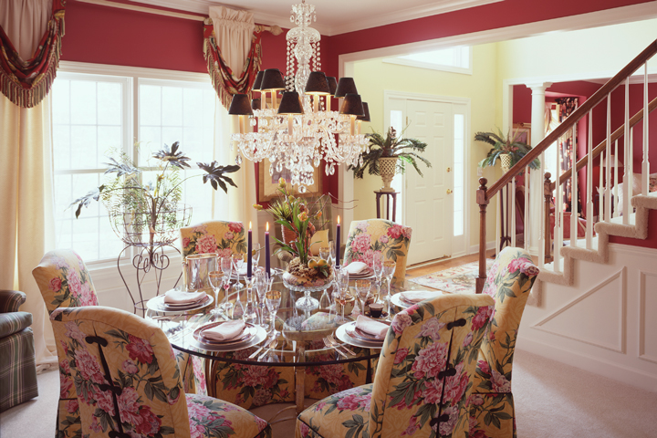 Dining room with elegant chandelier