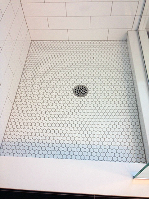 Hexagon tile shower floor