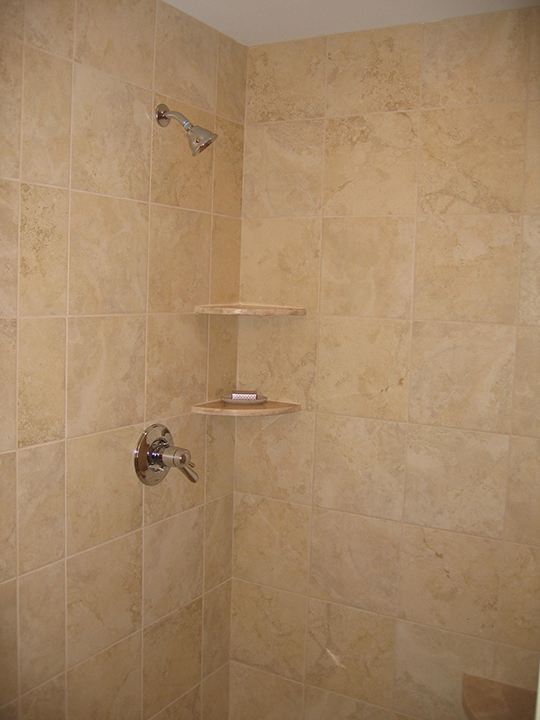 Shower with built in shelves