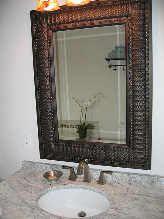 Vanity with picture frame mirror