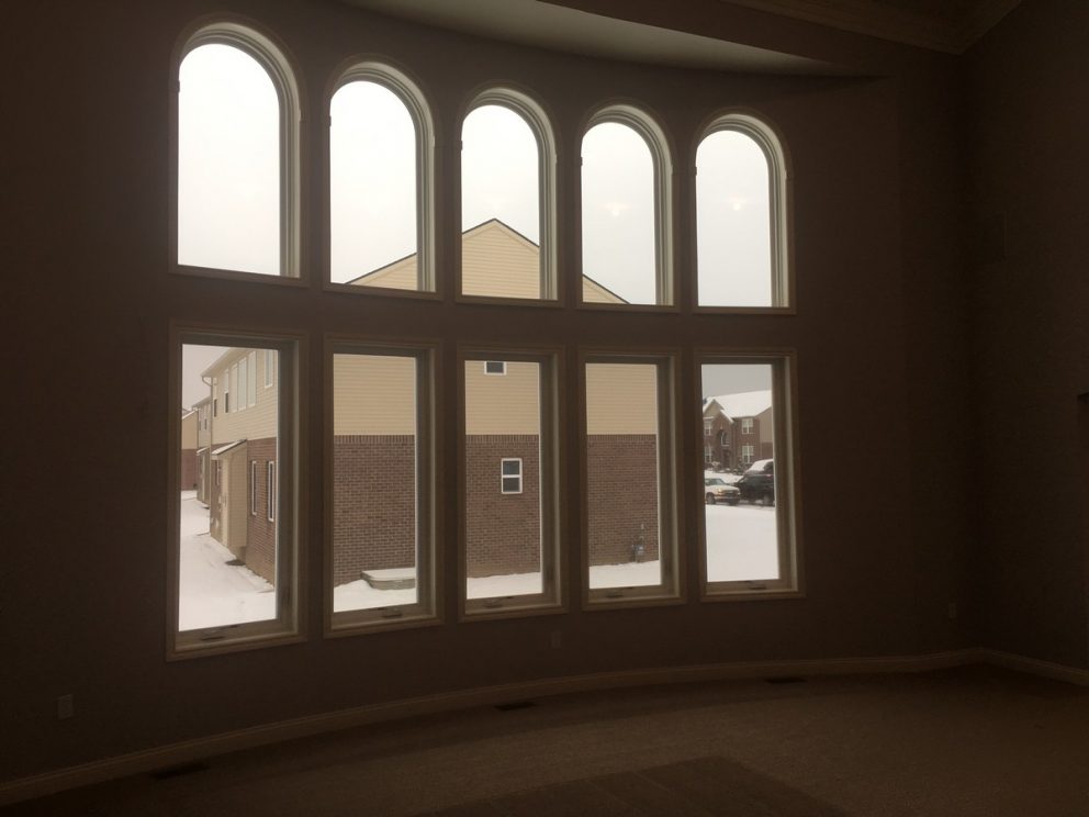 Great room window built into bowed wall