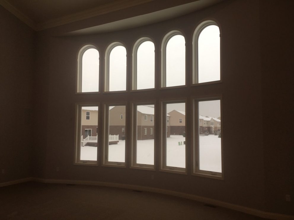 Great room windows on a bowed wall