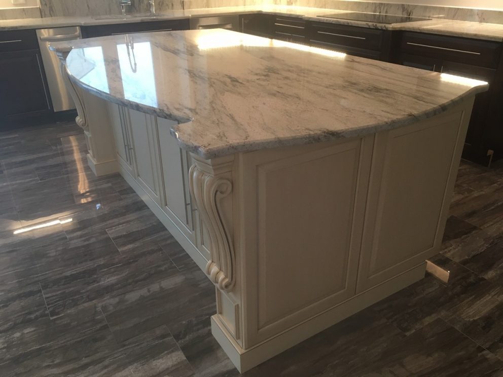 Kitchen island with marble counter top